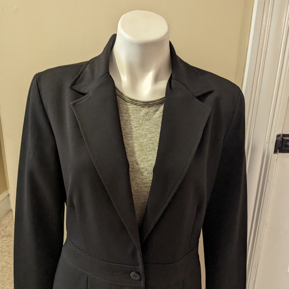 Y2k Cache Black One Button Long Line Blazer With … - image 4